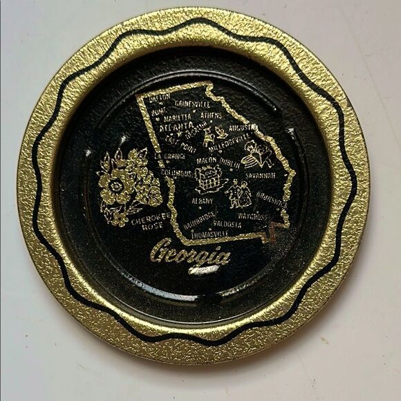 Vintage Black and Gold Georgia Souvenir Metal Coaster - Picture 1 of 3